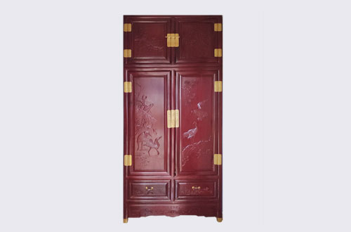 文昌高端中式家居装修深红色纯实木衣柜